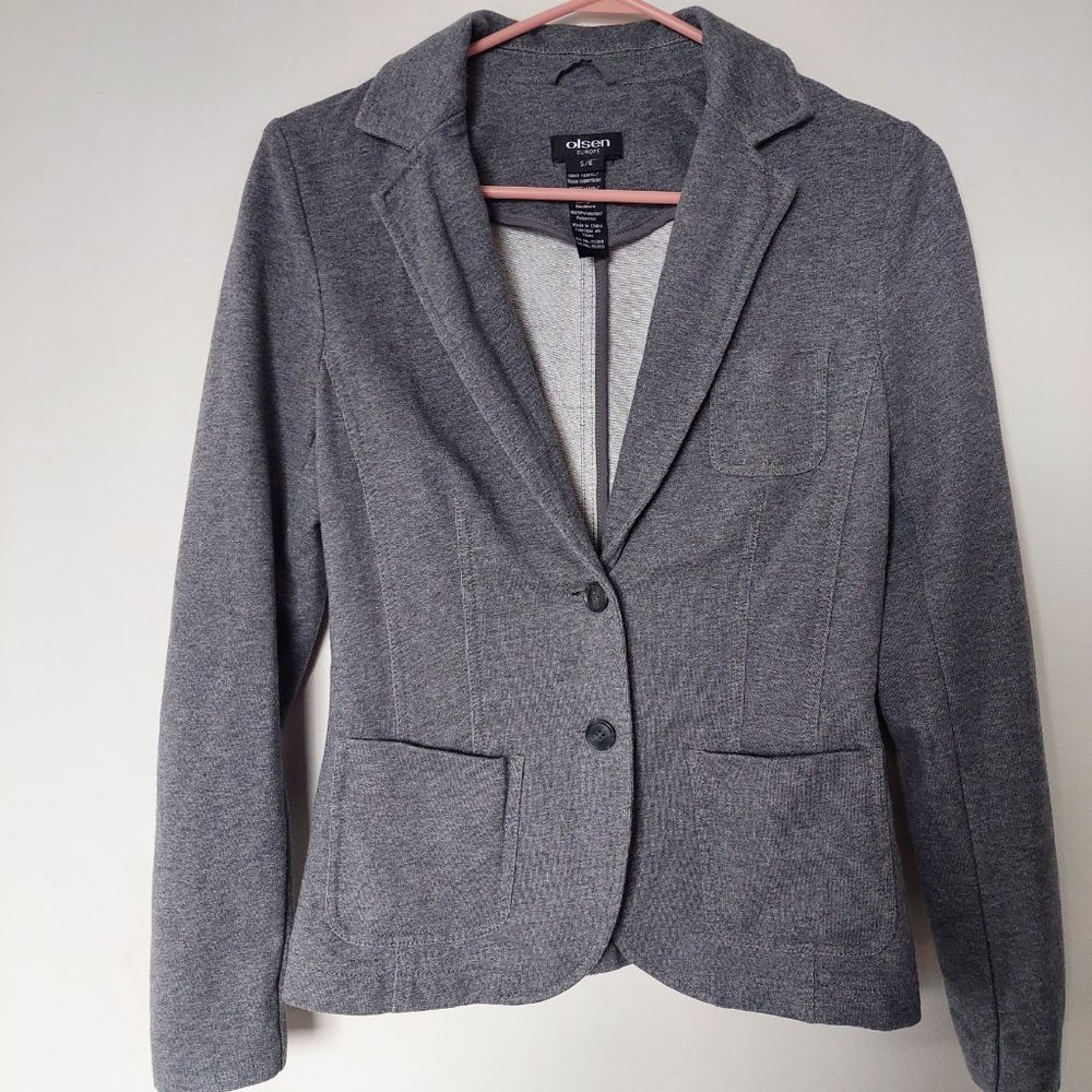 Olsen Elbow Patches /Professor Patches Grey Cotton Blazer, Size 6(S)